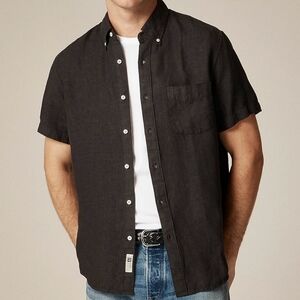 J. Crew Baird McNutt Irish Linen Short Sleeve Slim Fit Button Down Shirt M Black
